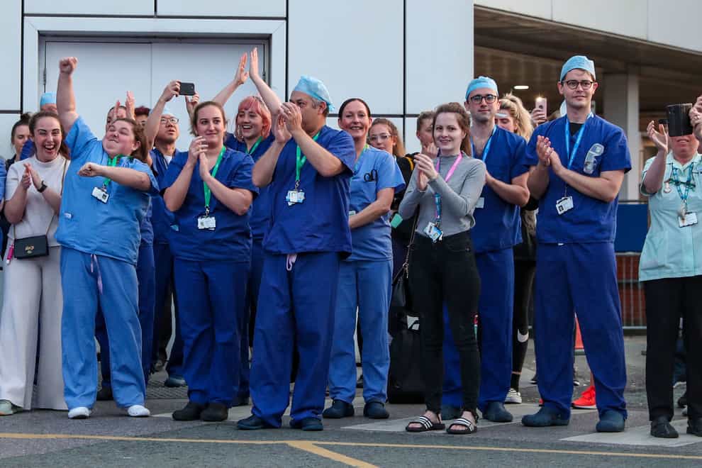 NHS workers at Royal Liverpool University Hospital during the Clap for Carers