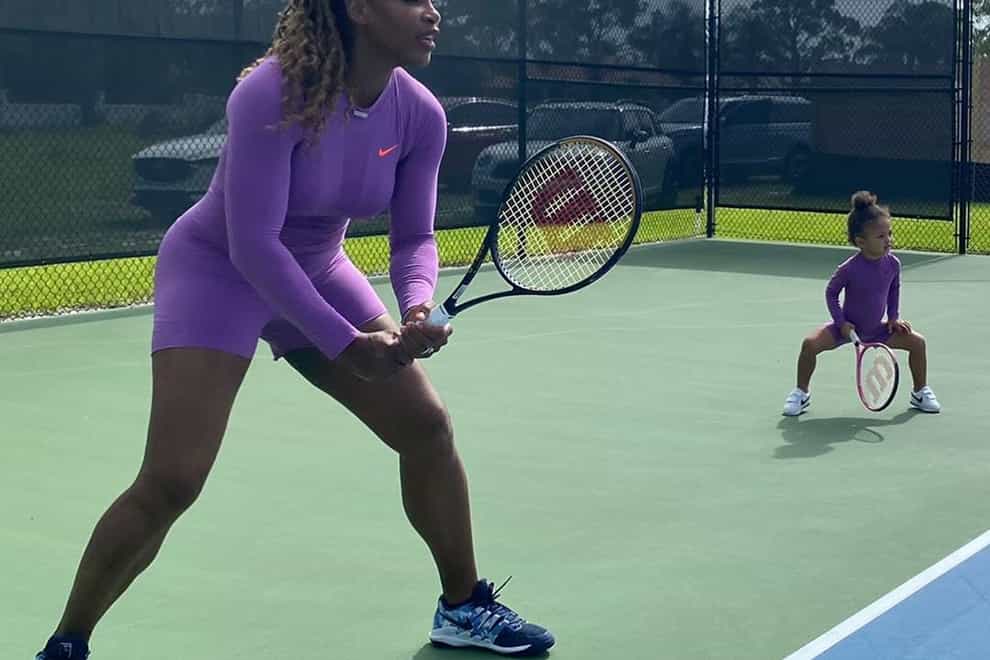 Serena Williams returns to court with her daughter Olympia