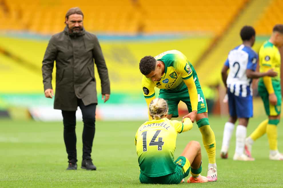 Norwich manager Daniel Farke, left, admitted the 1-0 defeat at home to Brighton was the club's last chance to get back in the mix of staying up
