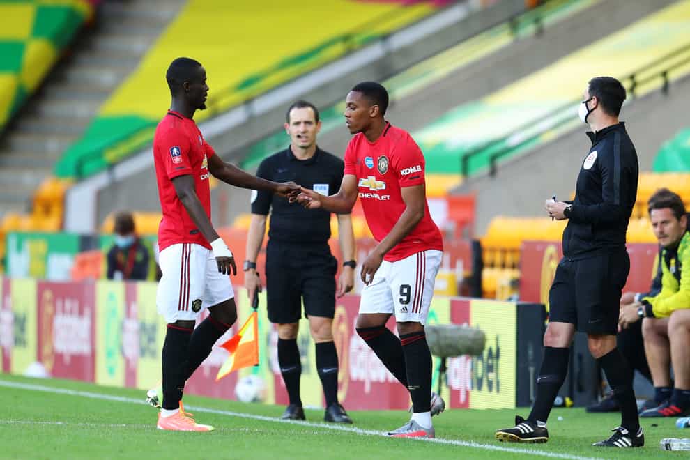 Eric Bailly is replaced by Anthony Martial in Manchester United's FA Cup match at Norwich