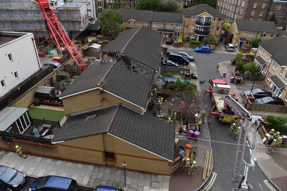 The scene in Bow, east London, where a 20-metre crane collapsed on to a house