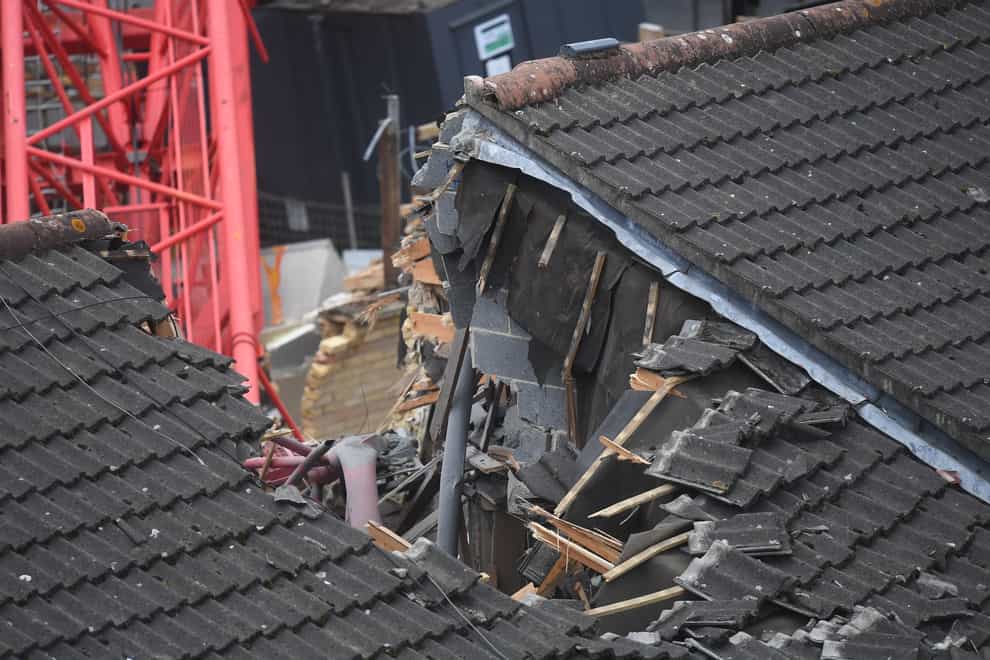 View of the damage caused in Bow, east London, where a 20-metre crane collapsed on to a house (Victoria Jones/PA)
