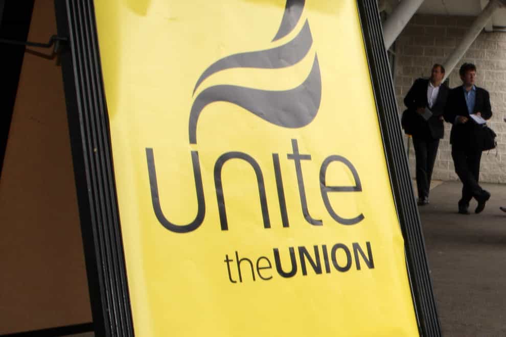 A Unite logo (Steve Parsons/PA)