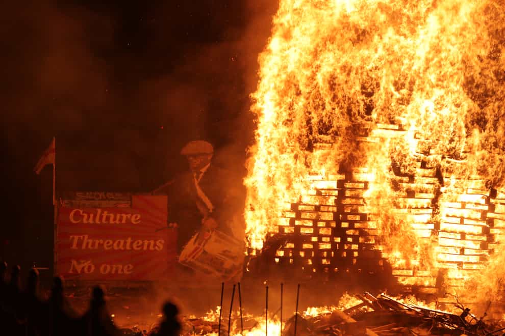A bonfire is lit on Belfast’s Lower Newtownards Road