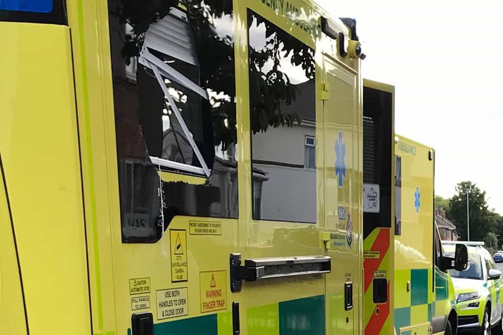 Damage to an ambulance which was attacked over the weekend