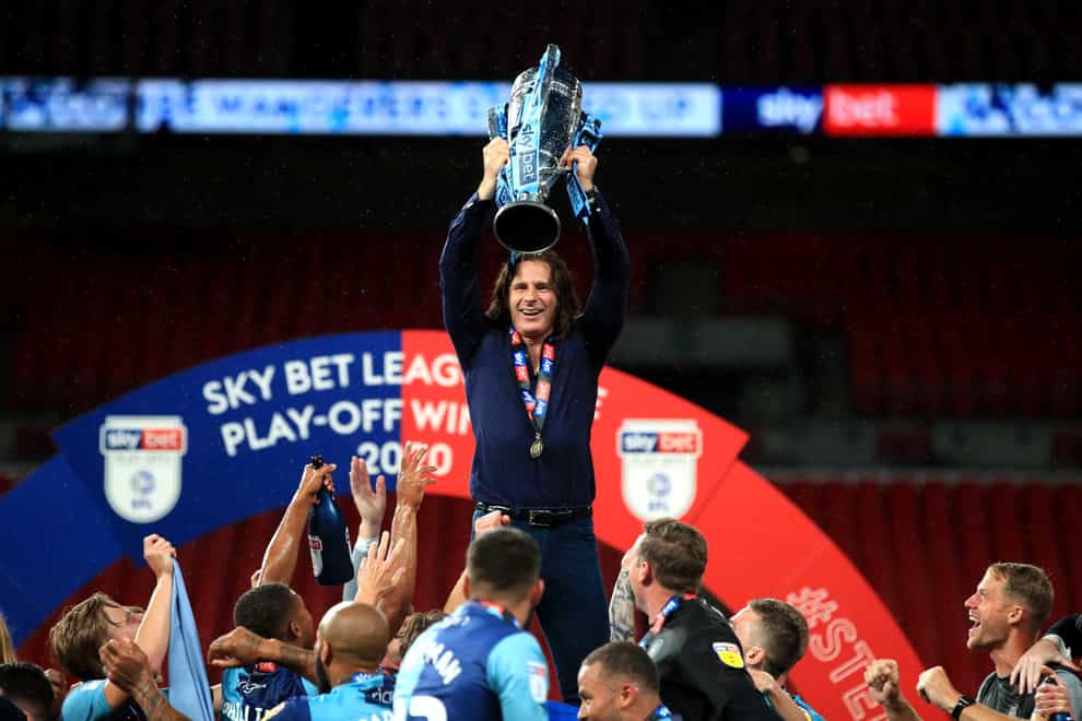 Gareth Ainsworth celebrates promotion with Wycombe