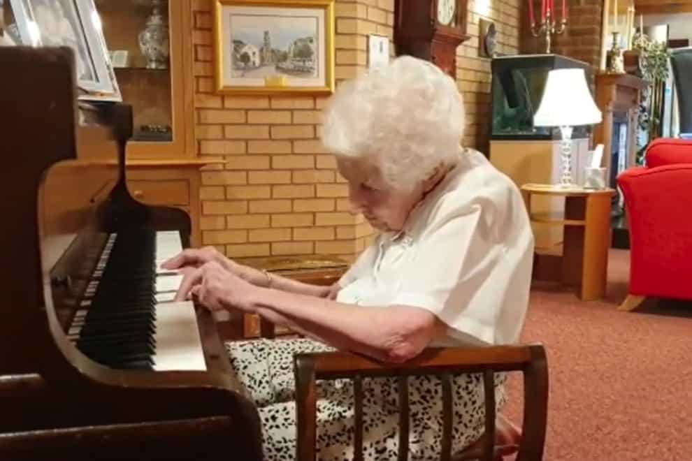 Rebecca Parker, 98, plays the piano