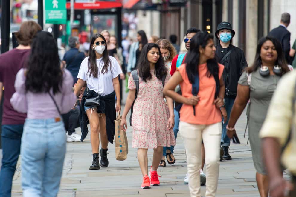 Shoppers on Regent Street, London, ahead of the announcement that it will soon be mandatory to wear a face covering in shops in England
