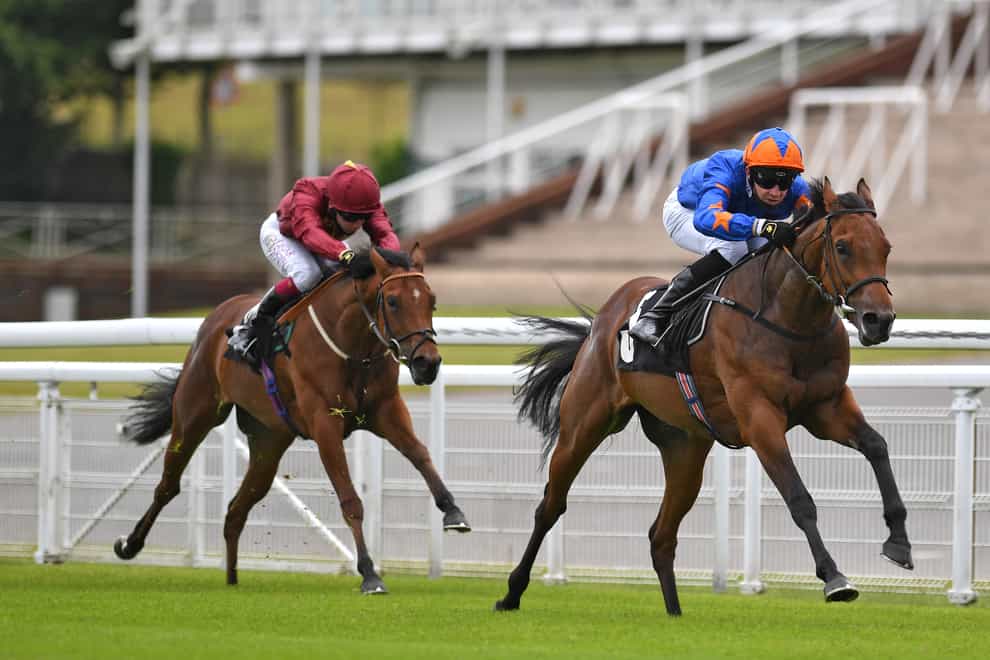 Lullaby Moon (right) storms home at Goodwood and runs for new connections in the Weatherbys Super Sprint at Newbury