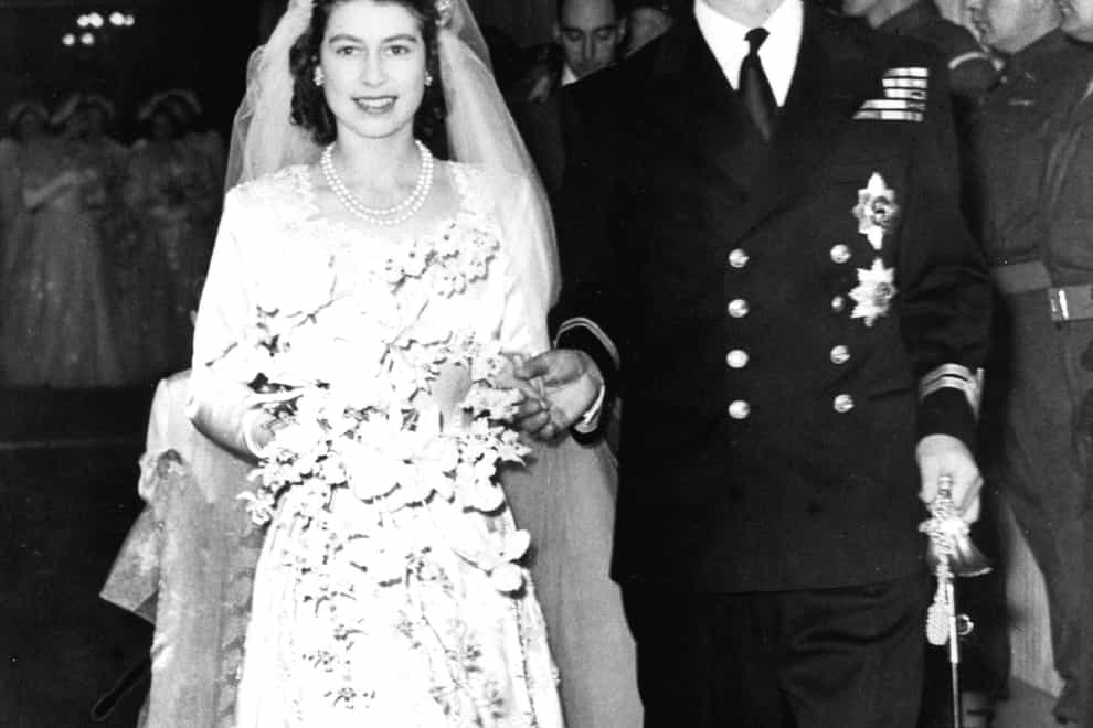 The Queen wearing the tiara at her wedding, that Beatrice wore on Friday