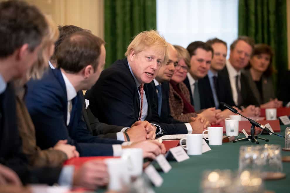 Prime Minister Boris Johnson holding his first Cabinet meeting in Downing Street