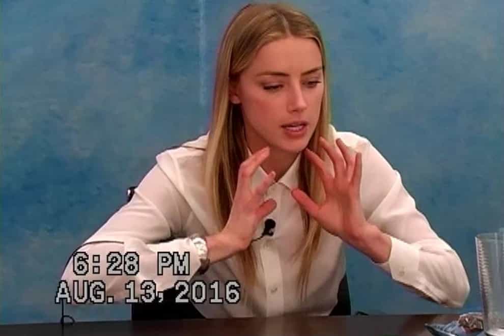 Video deposition of Amber Heard in US proceedings, which was referred to as an exhibit in the hearing of Johnny Depp’s libel case against the publishers of The Sun and its executive editor, Dan Wootton, at the High Court in London (PA)