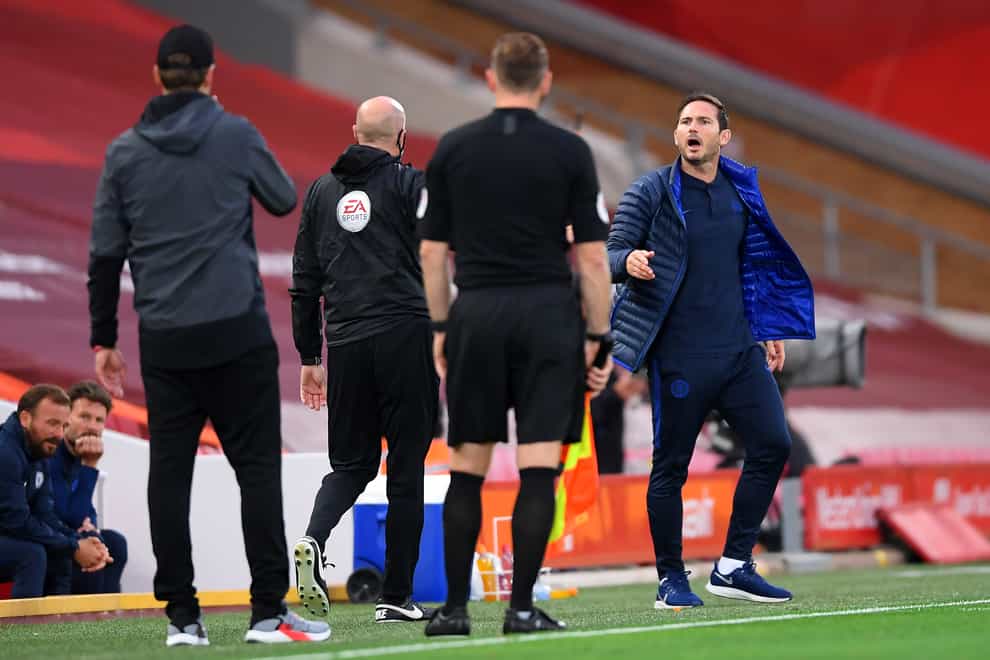Lampard and Klopp exchanged verbals after the award of a free-kick in the first half on Wednesday evening
