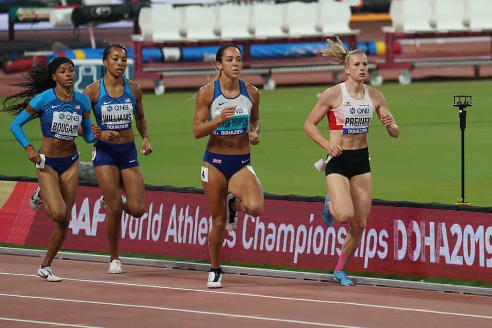 World heptathlon champion Katarina Johnson-Thompson (centre) was set to compete 