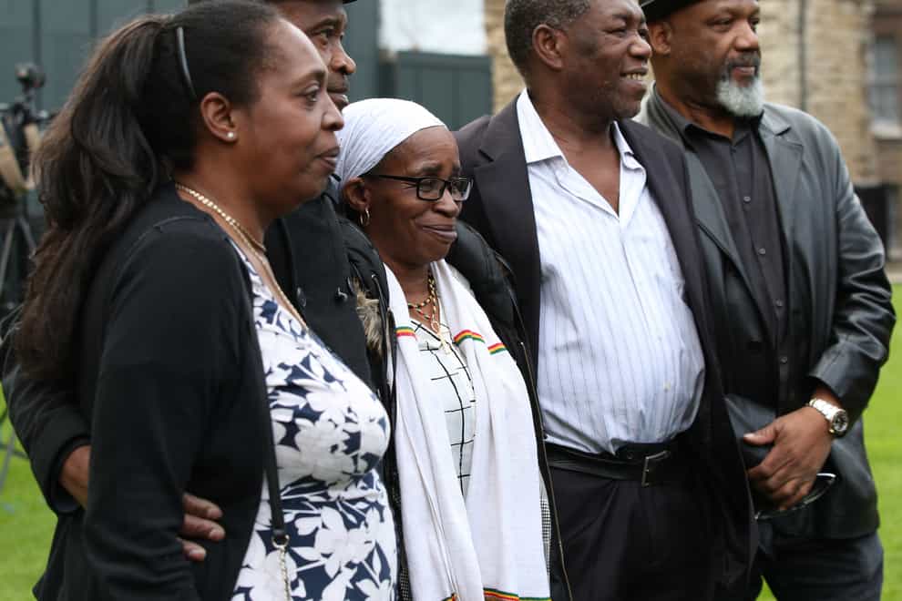 Members of the Windrush generation (from left) Sarah O’Connor, 56, who arrived from Jamaica in 1967; Anthony Bryan, aged 60, who arrived from Jamaica in 1965; Paulette Wilson, 62, who arrived from Jamaica in 1968; Sylvester Marshall, 63, who arrived from Jamaica in 1973, and Elwaldo Romeo, 63, who arrived from Antigua in 1959