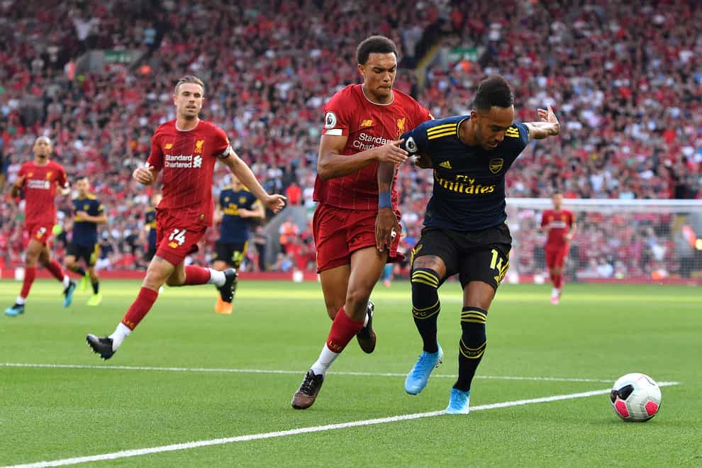Liverpool’s Trent Alexander-Arnold (centre) and Arsenal’s Pierre-Emerick Aubameyang have impressed this season