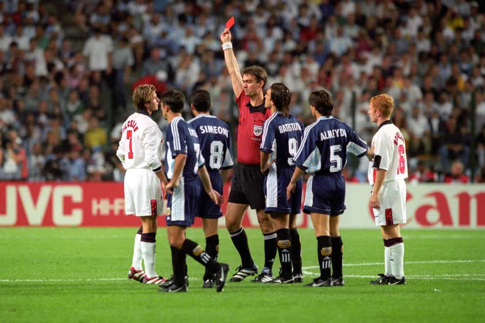 David Beckham experienced a "brutal" reaction to his 1998 red card