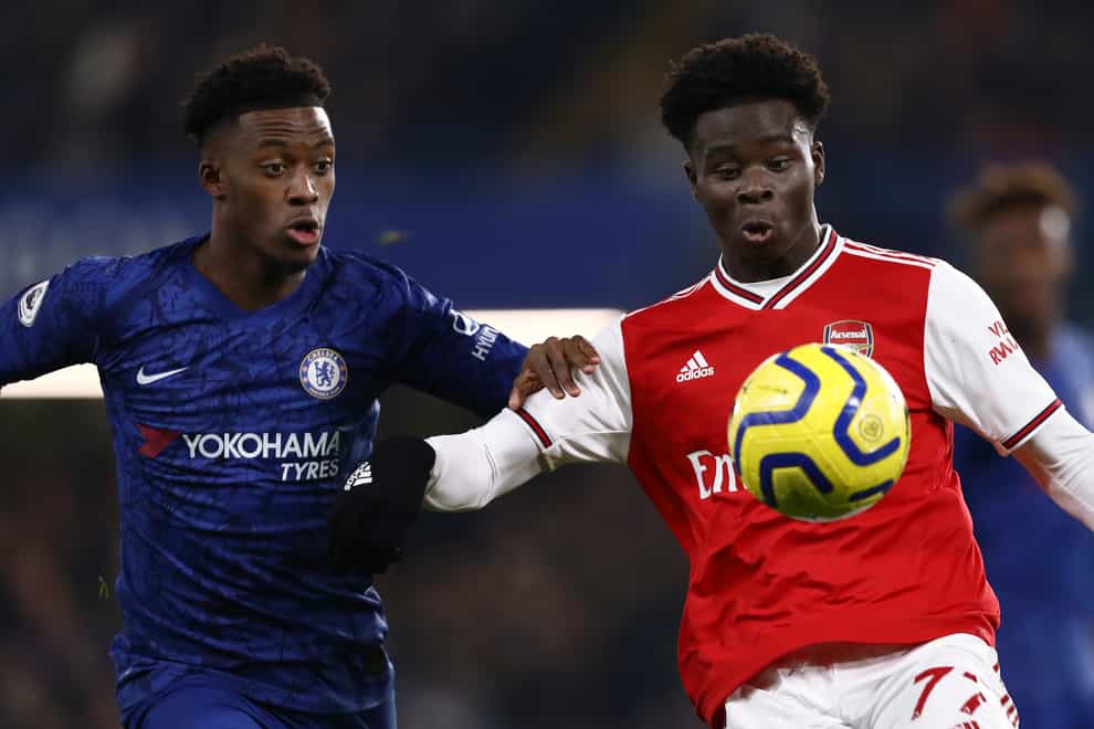 Callum Hudson-Odoi and Bukayo Saka during the Premier League match between Chelsea and Arsenal at Stamford Bridge earlier this year