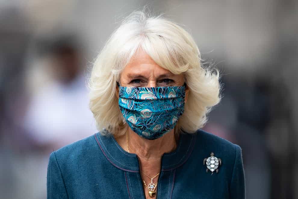 The Duchess of Cornwall wearing a face mask