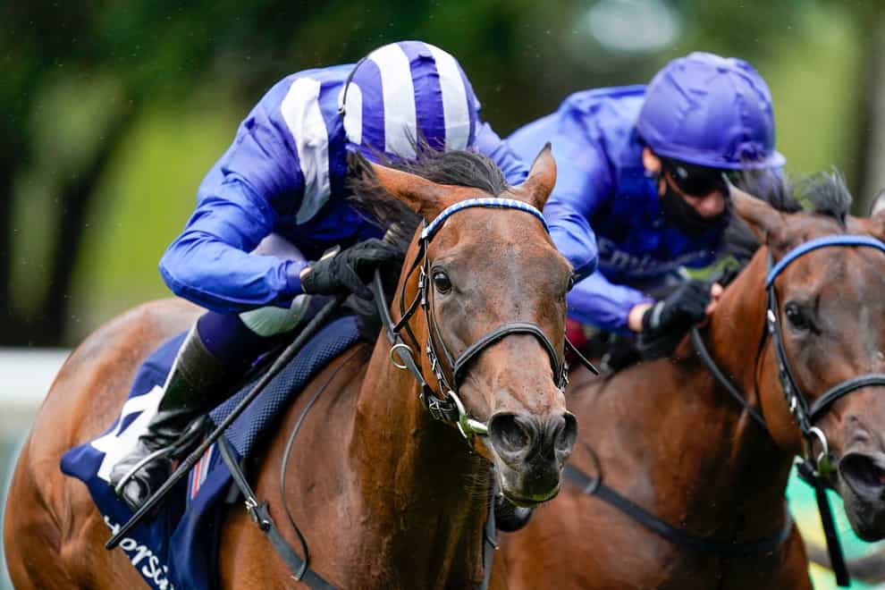 Nazeef and Jim Crowley (left) won the Tattersalls Falmouth Stakes at Newmarket