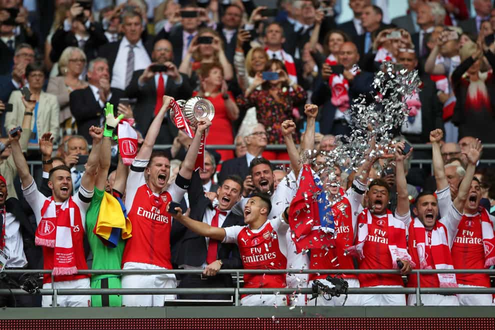 Arsenal celebrate their 2017 FA Cup final win after beating Chelsea