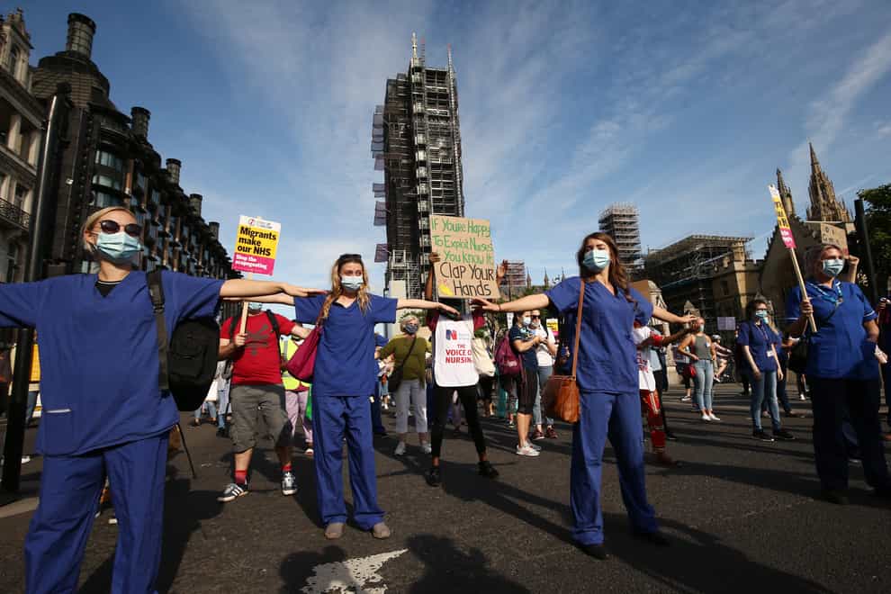 NHS workers march from St Thomas’ Hospital to Downing Street
