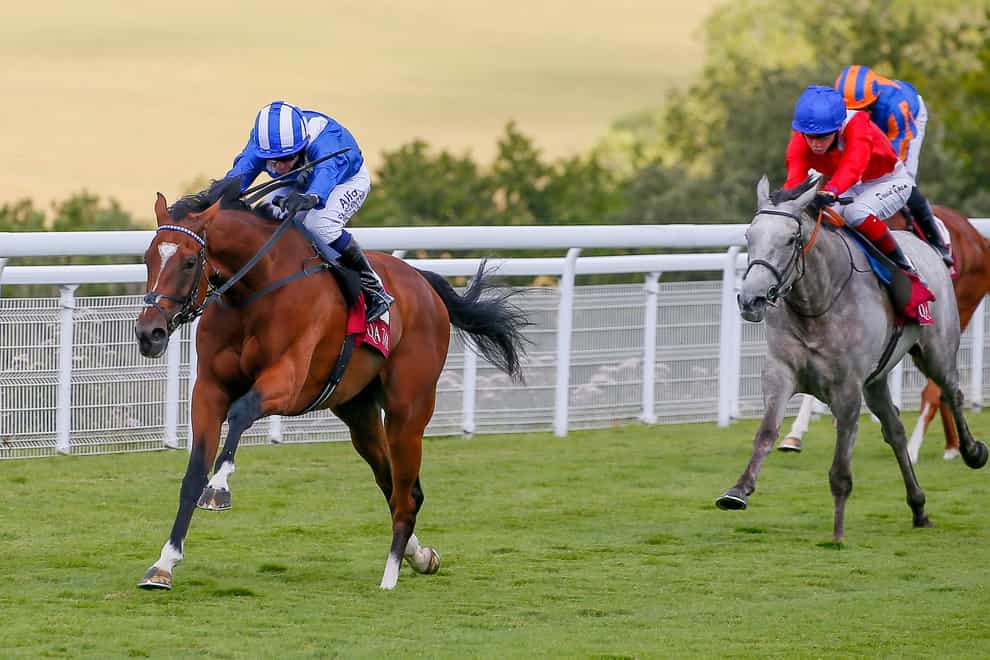 Enbihaar on her way to a smooth victory in the Qatar Lillie Langtry Stakes at Goodwood