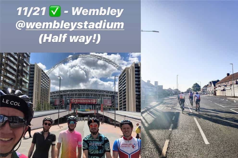 A group of five friends cycled to 21 London football grounds in one day
