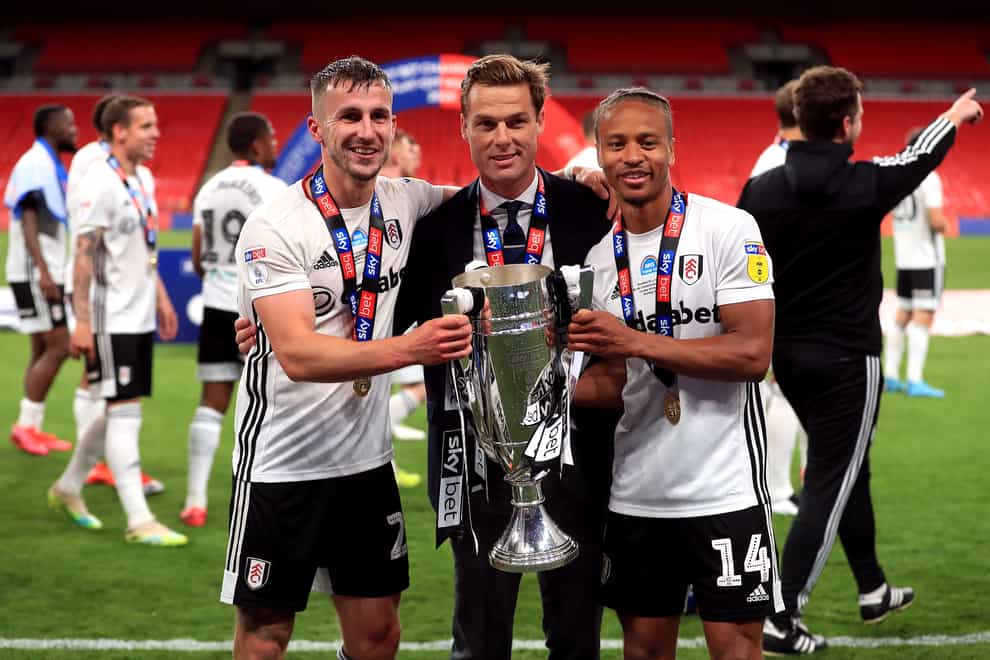 Fulham manager Scott Parker, centre, was thrilled to see their homework on Brentford goalkeeper David Raya pay off