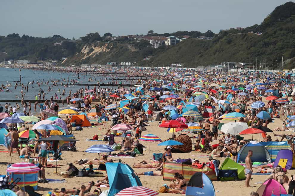 A packed beach in Bournemouth