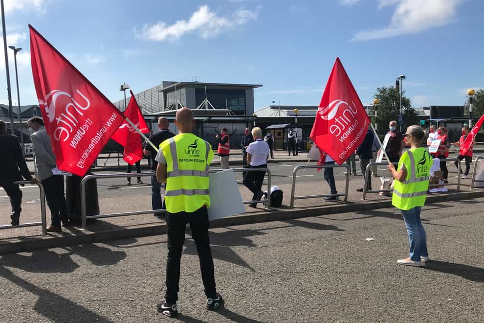 Aviation workers staged a demonstration at Belfast International Airport