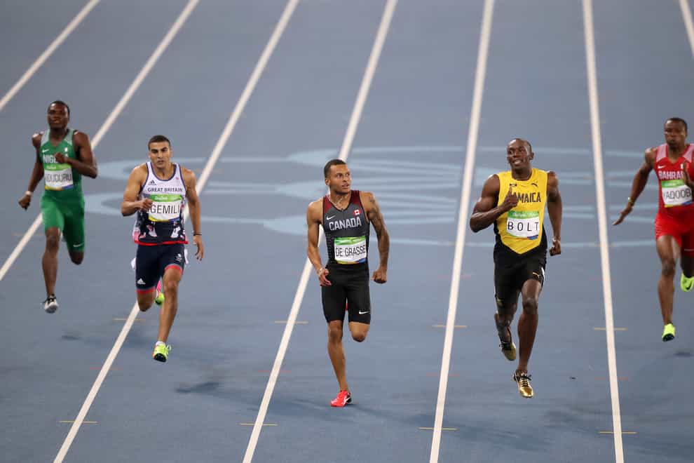 Adam Gemili, second from left, finished fourth in the 200 metres at the Rio Games in 2016