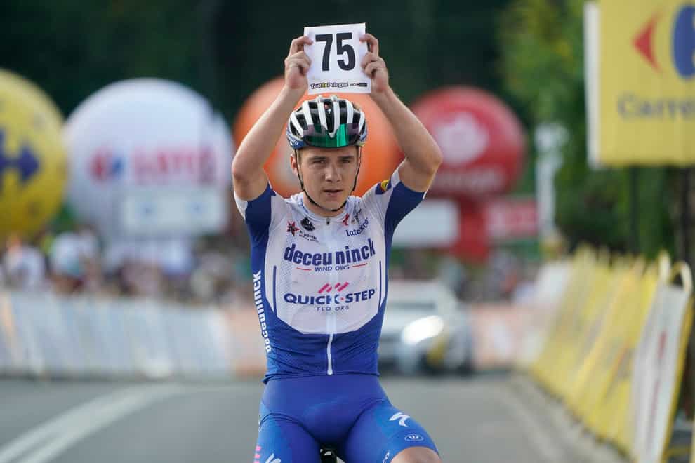 Evenepoel wore Jakobsen's number and held it up after his stunning victory