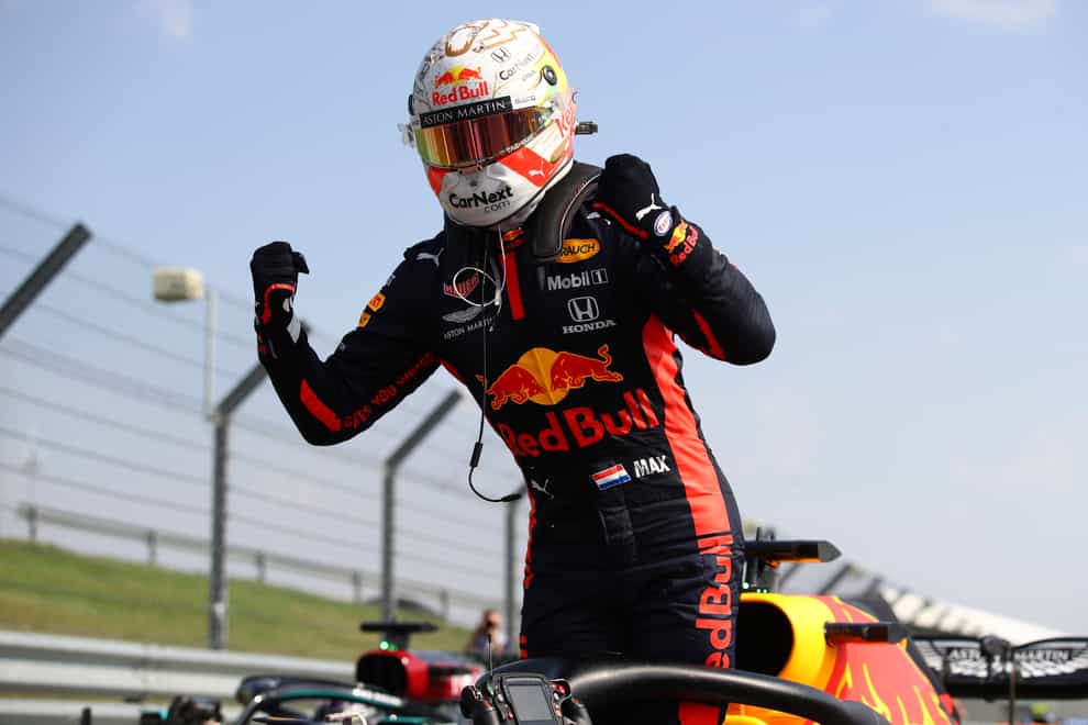 Red Bull driver Max Verstappen celebrates victory