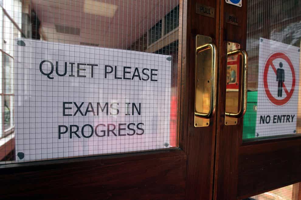 An 'Exams in progress' sign