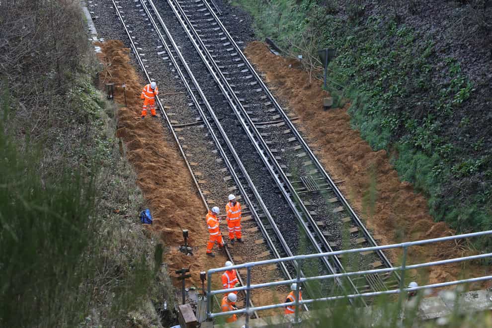 Network Rail engineers work on some tracks