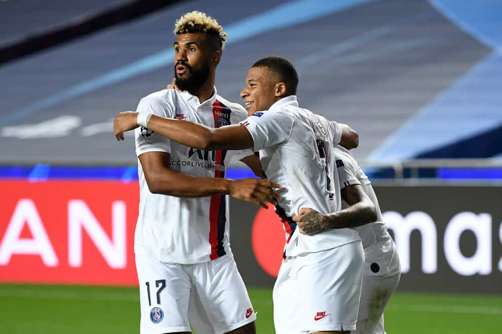 PSG’s Eric Maxim Choupo-Moting (left) celebrates with team-mate Kylian Mbappe after scoring the winner