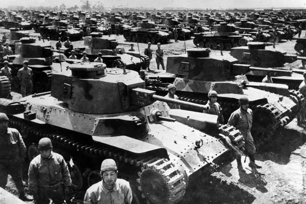 Japanese tanks being surrendered to Allied forces