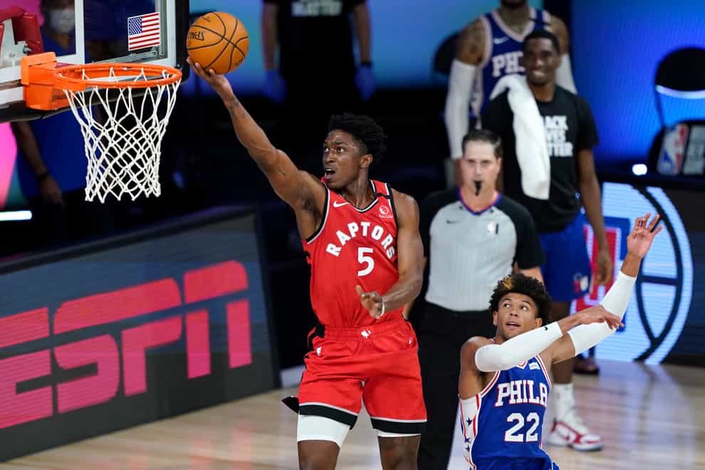 Toronto Raptors’ Stanley Johnson goes up for a basket
