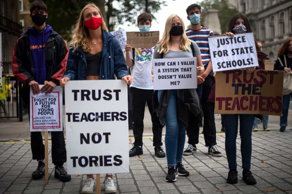 Students protesting at the marking down of A-level grades