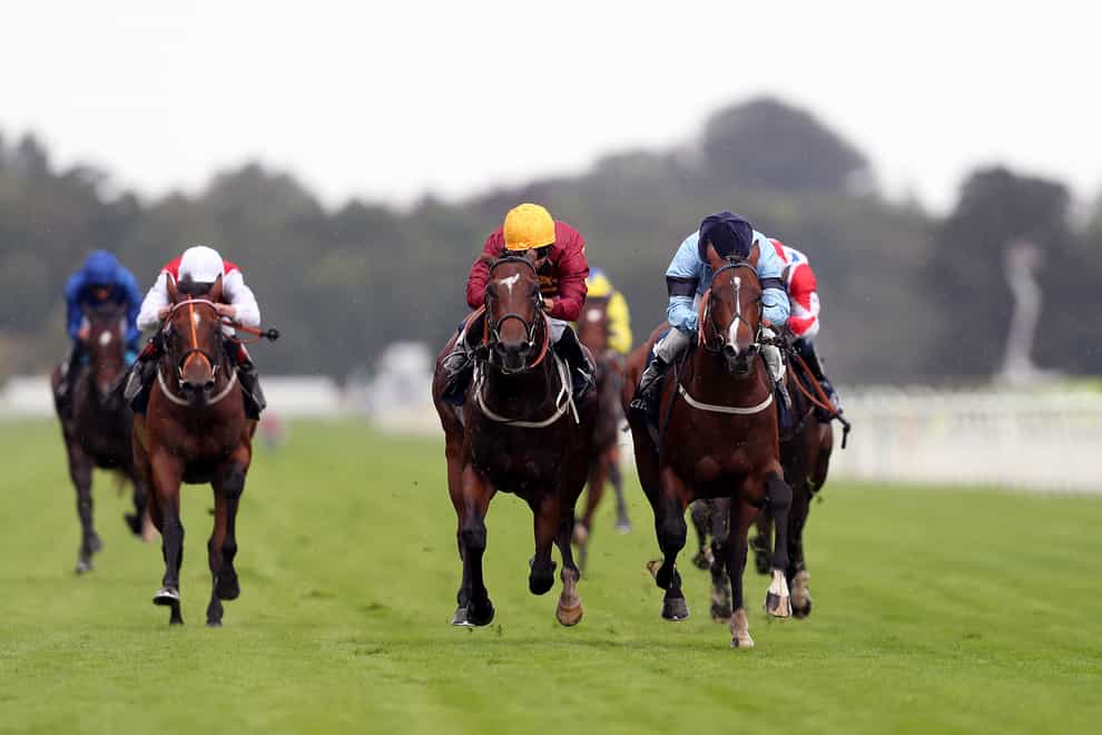 Gear Up (centre) claims Spycatcher close home to win the Tattersalls Acomb Stakes at York