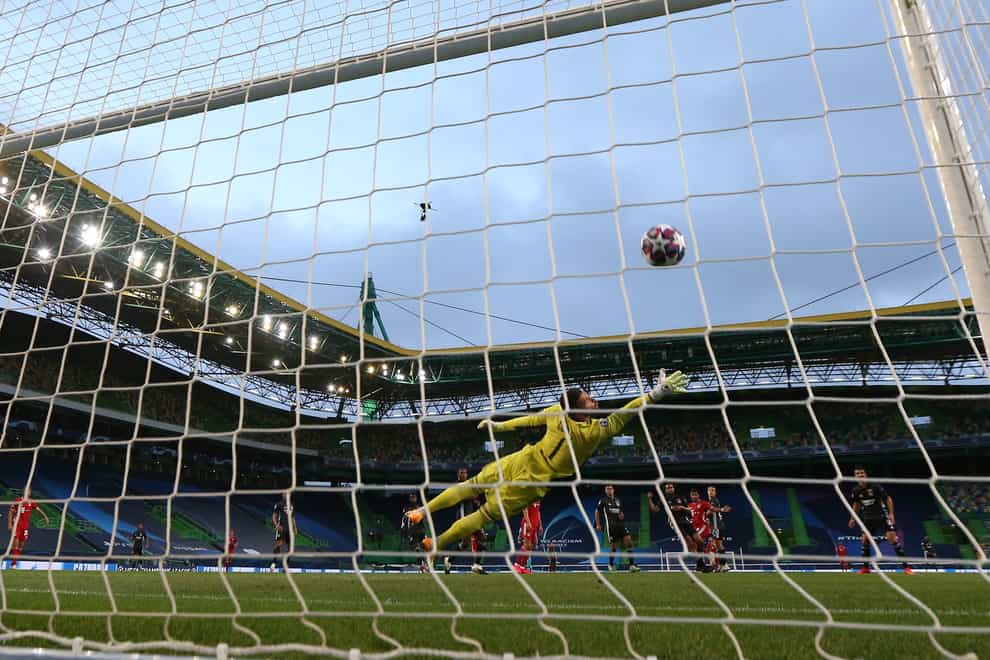 Bayern Munich's Serge Gnabry scores the opening goal against Lyon