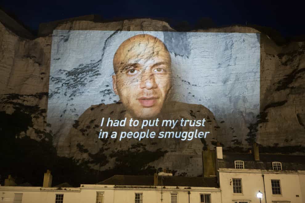 Hassan Akkad's video projected on to the White Cliffs of Dover