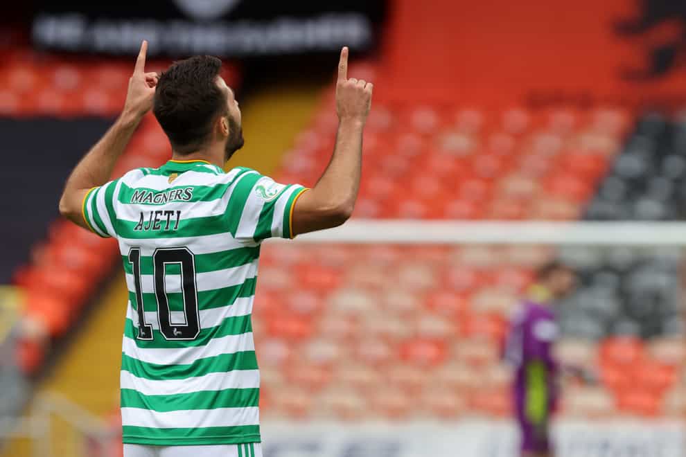 Albian Ajeti celebrates scoring his first Celtic goal