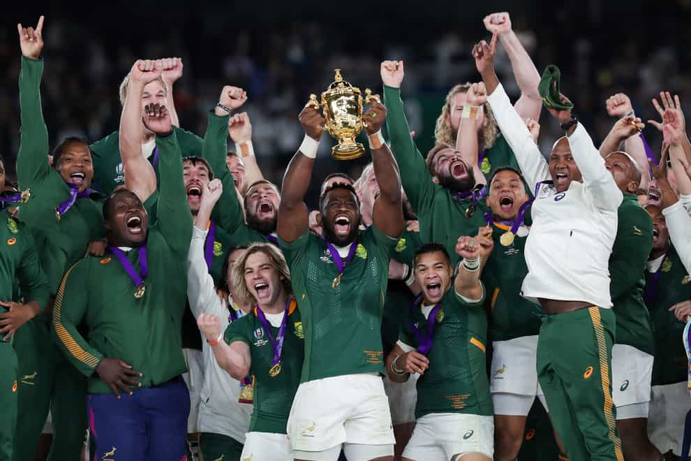 South Africa captain Siya Kolisi lifts the World Cup trophy in 2019