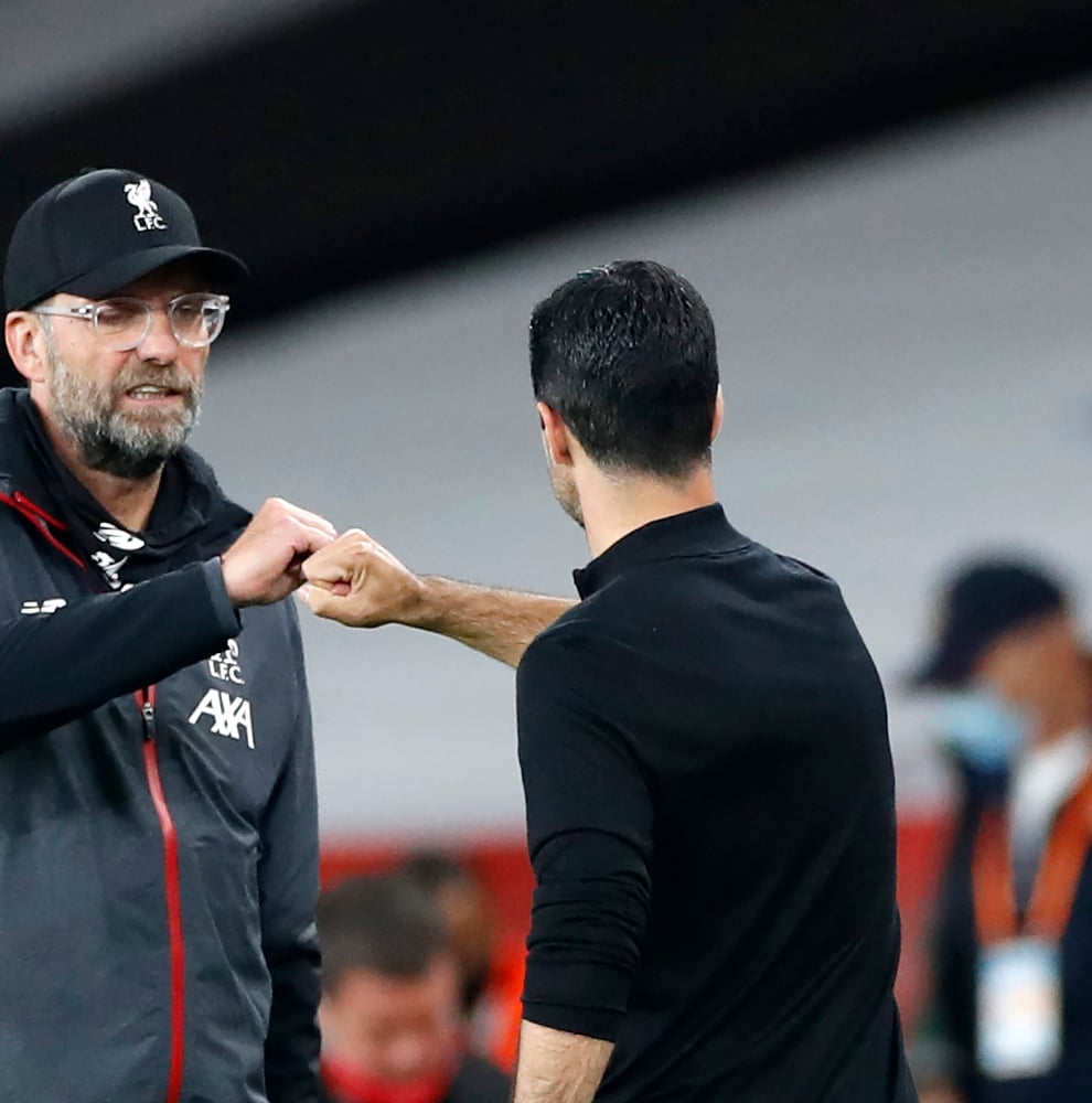 Klopp and Arteta will meet for a second time in six weeks on Saturday evening