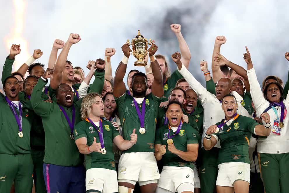 South Africa's players celebrate winning the 2019 Rugby World Cup