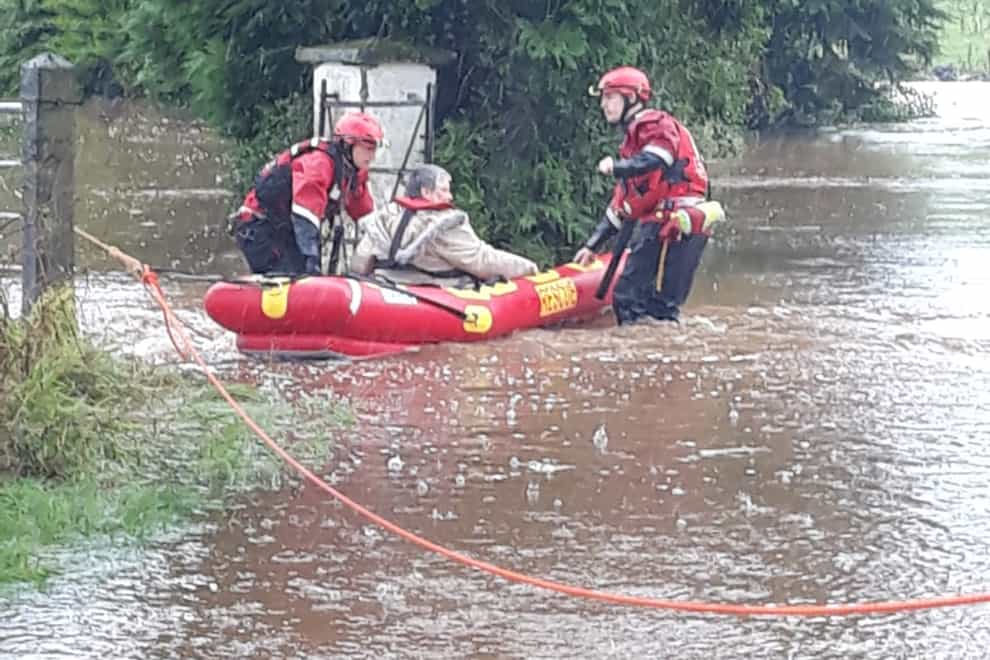 A boat was used to rescue people during flooding in Maghera in Northern Ireland