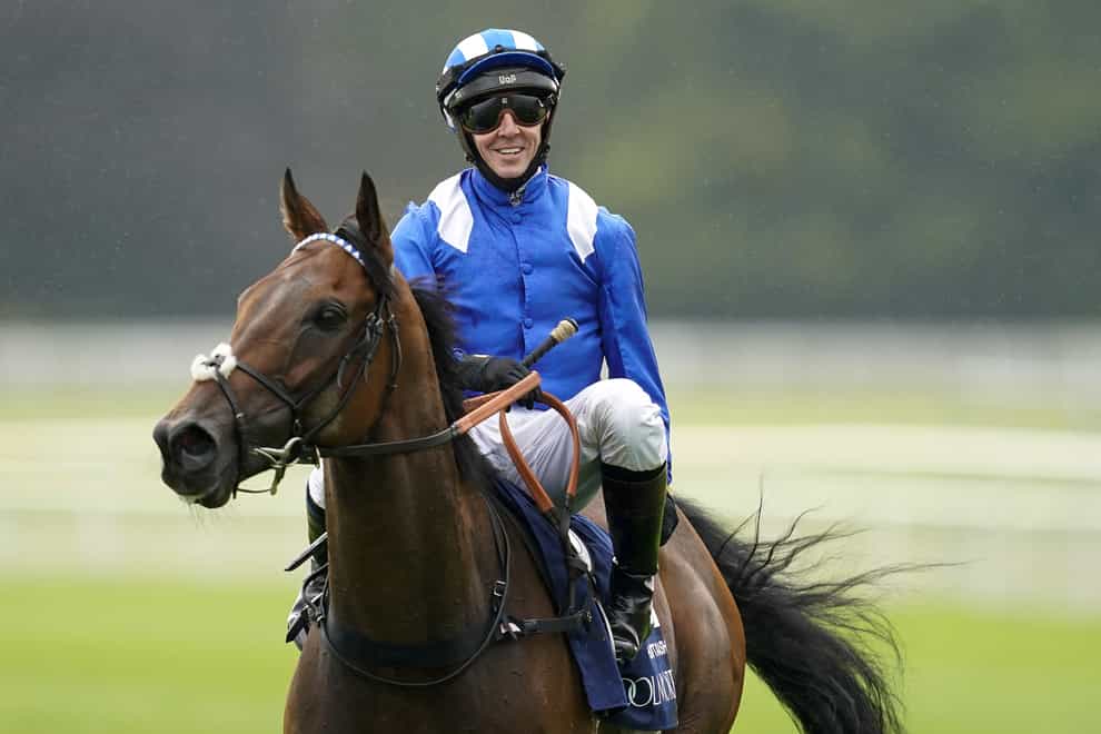 Jim Crowley on board Battaash after winning the Coolmore Nunthorpe Stakes