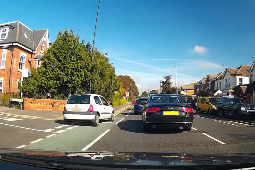 Screengrab of motorist caught on dashcam committing a driving offence (Dorset Police/PA).
